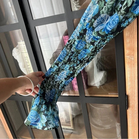 WAYF Rosie Midi dress asymmetrical roses long sleeve floral puff fall wedding - Picture 3 of 9